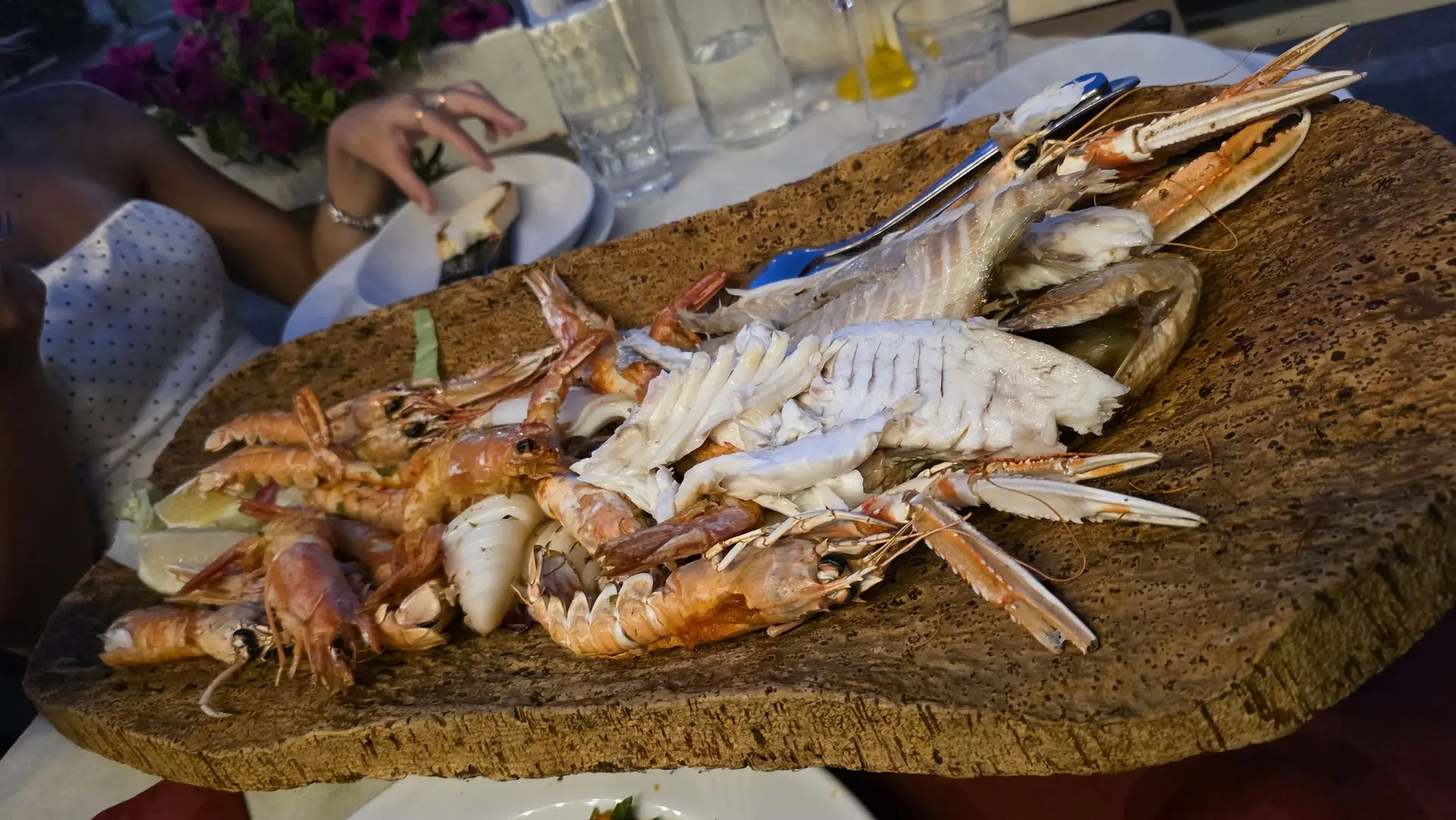 Fresh grilled seafood platter served at a San Teodoro restaurant